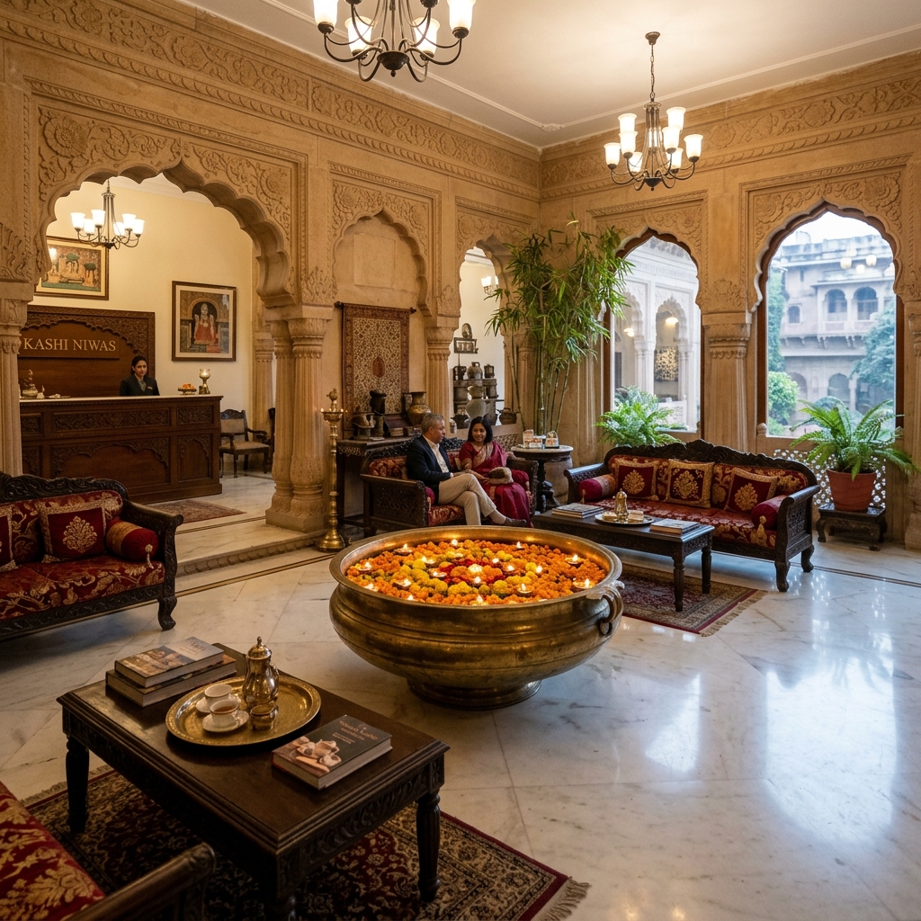 Helpful staff and sitting area at Rahul Guest House